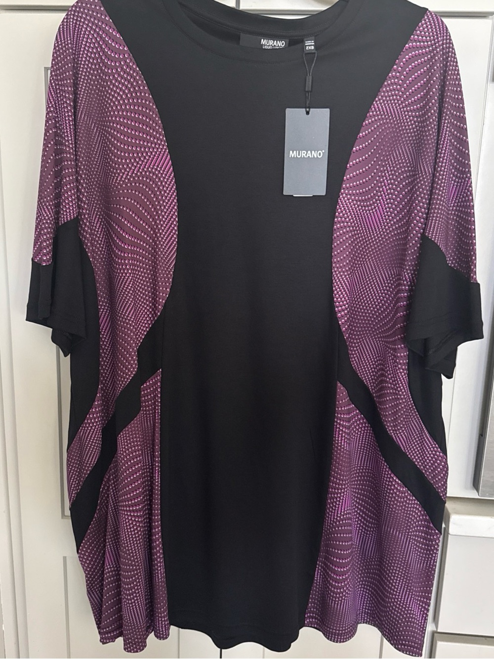 NEW Murano T-Shirt Men 2XB Stretch Short Sleeve Black Purple Liquid Luxury